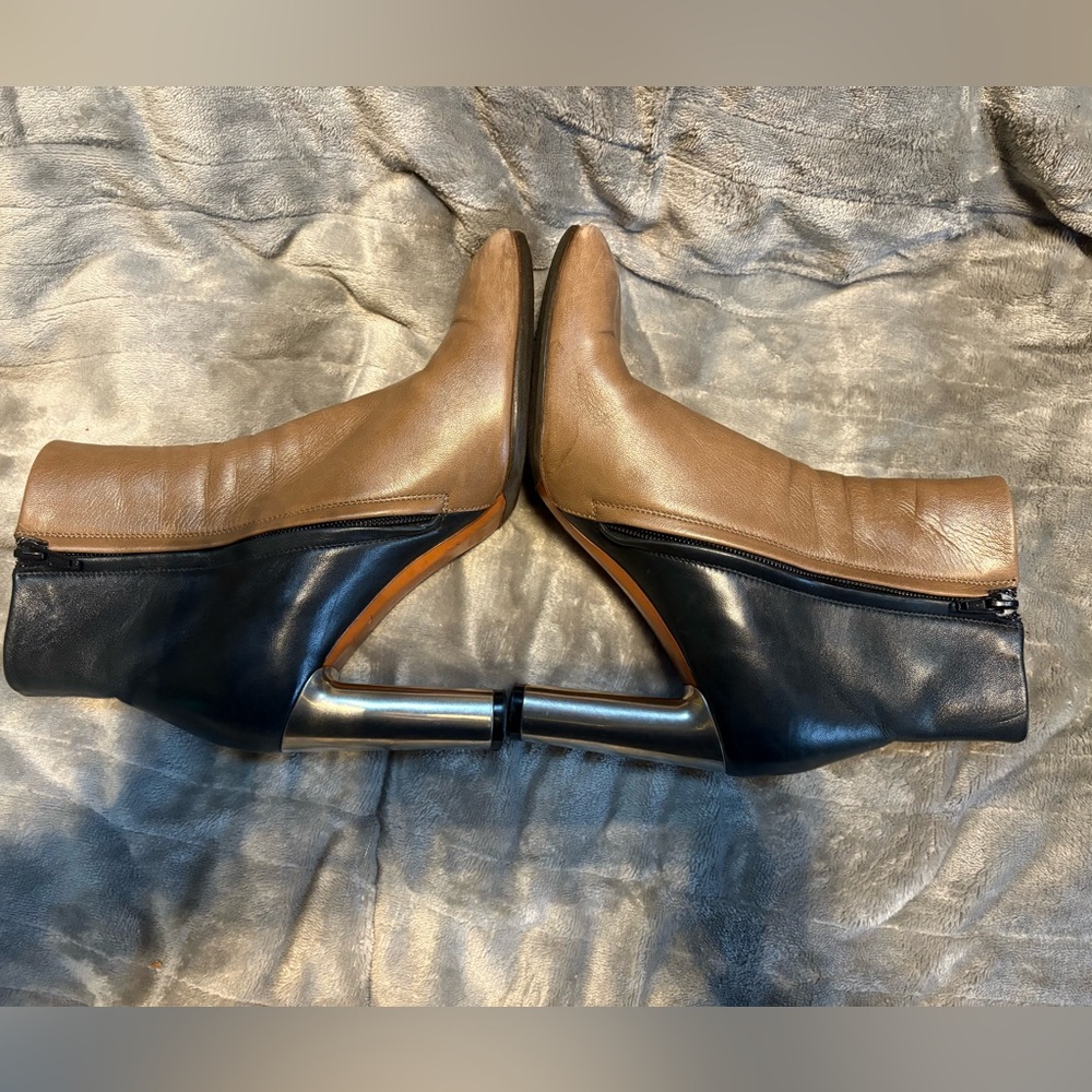 Celine Tan and Black Heeled Boots with Silver Accent size 37 - Picture 12 of 16